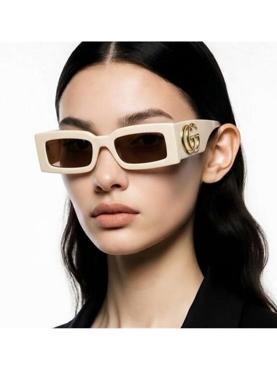 New Authentic Gucci GG1425s 004  Women\'s Cream Rectangular Sunglasses main image 4